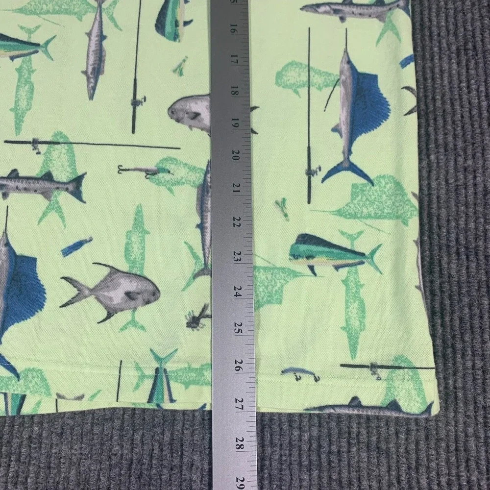 Columbia Shirt Mens Medium Green Polo Fish AOP‎ Golf Preppy Fishing Ocean Casual